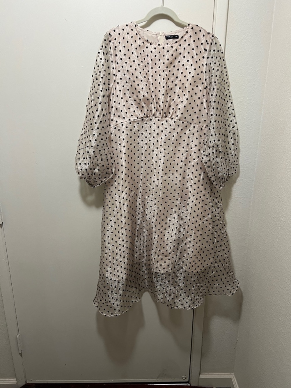 SHEIN Cream Dress with Black Polka Dots and Long Puff Sleeves
